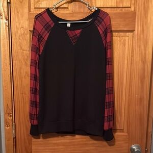 Black and Red Plaid Sleeve Sweatshirt NWOT